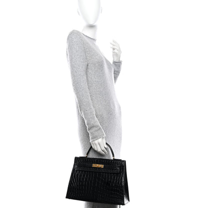 Hermes Shiny Niloticus Crocodile Kelly Sellier 32 Black 2 of 12