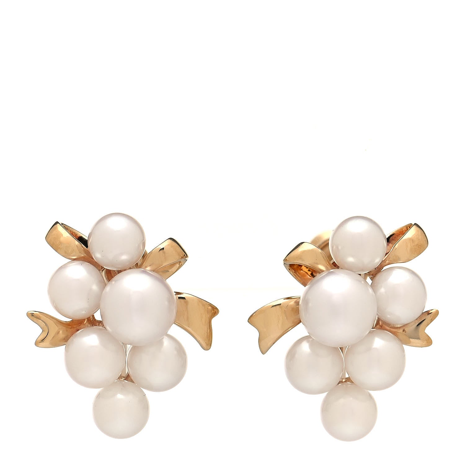 Mikimoto 18K Yellow Gold Akoya Pearl 5-6.5mm Ribbon Screw Back Earrings 1 of 4