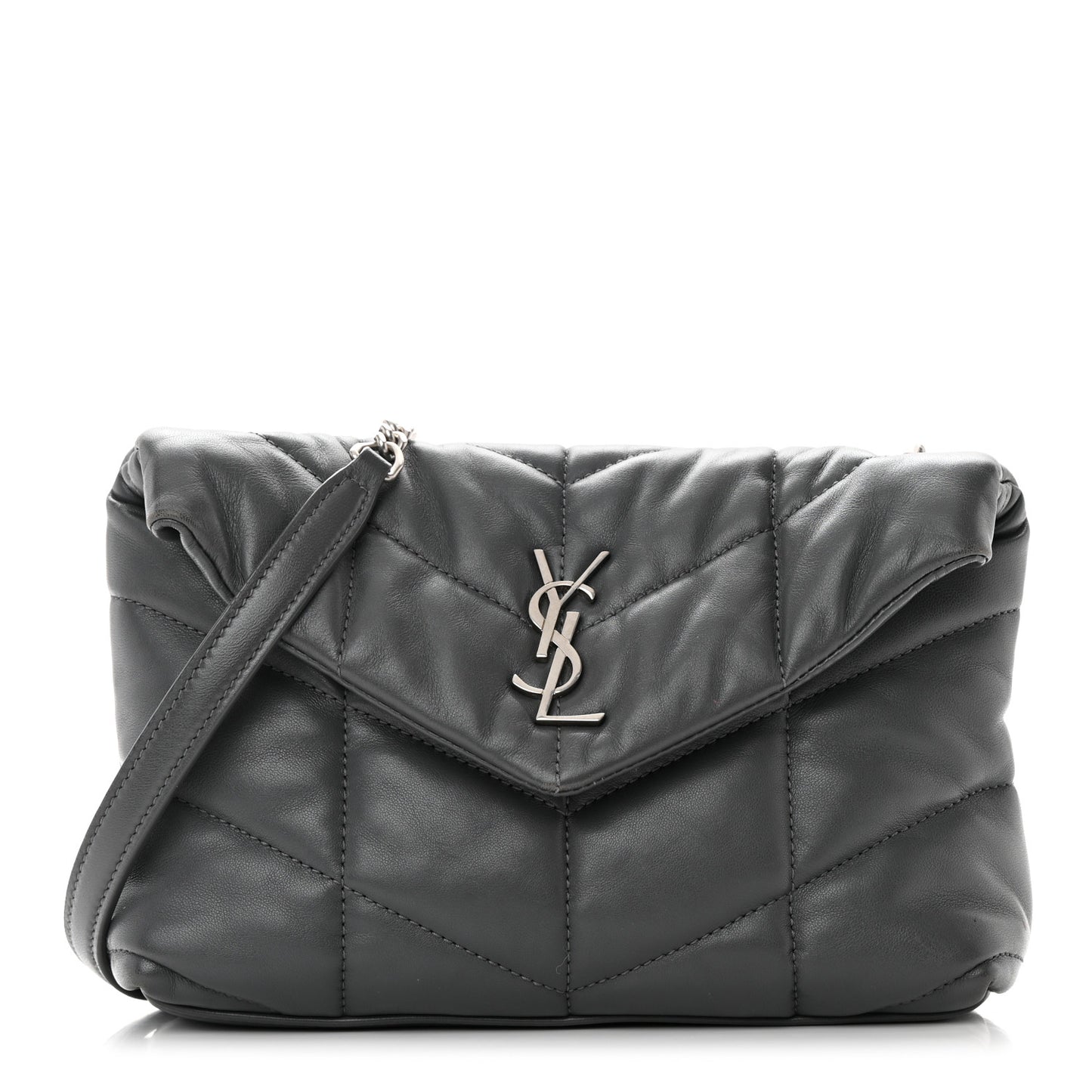 Lambskin Quilted Mini Loulou Puffer Monogram Chain Satchel Storm