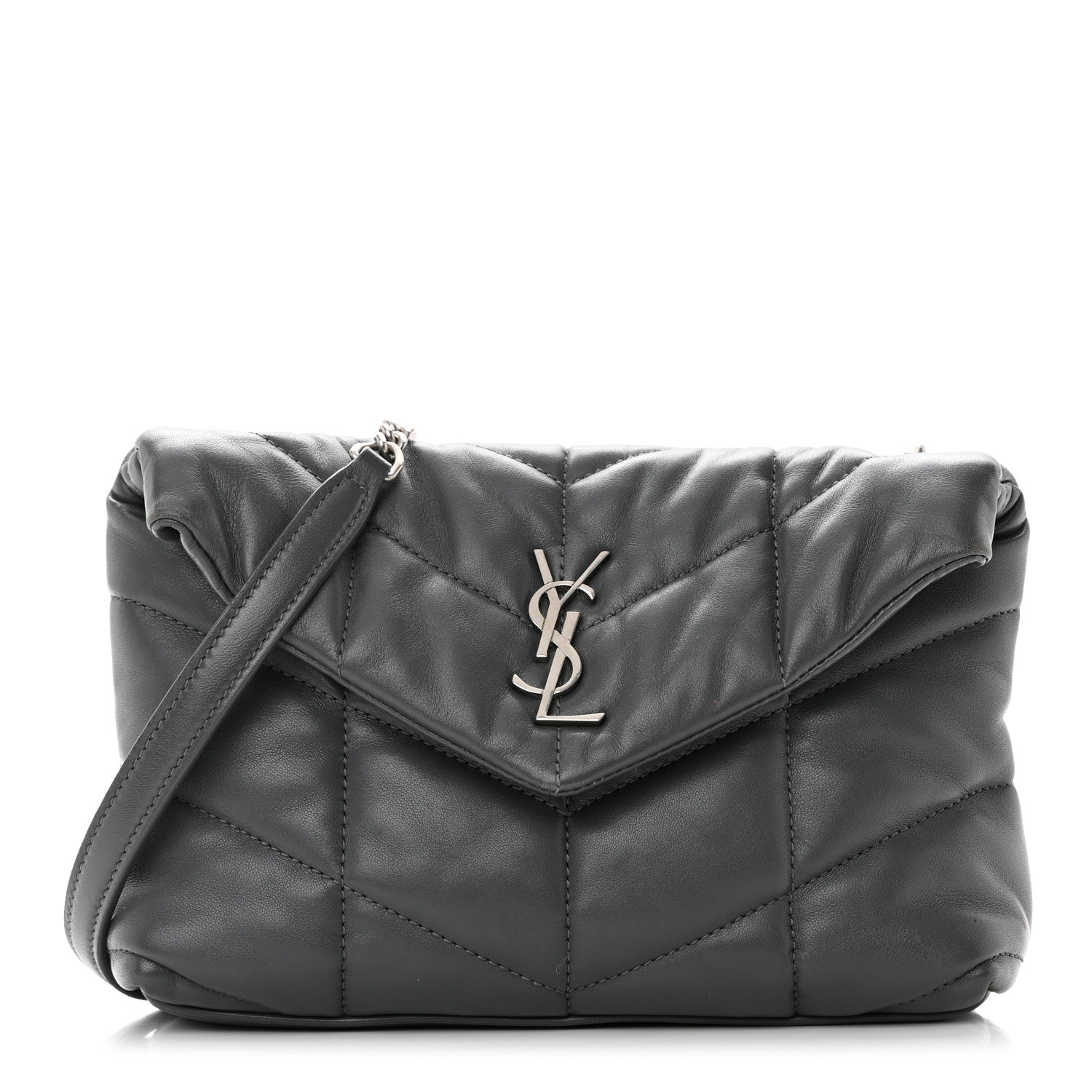Saint Laurent Lambskin Quilted Mini Loulou Puffer Monogram Chain Satchel Storm 1 of 16