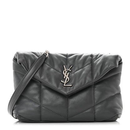 Saint Laurent Lambskin Quilted Mini Loulou Puffer Monogram Chain Satchel Storm 1 of 16