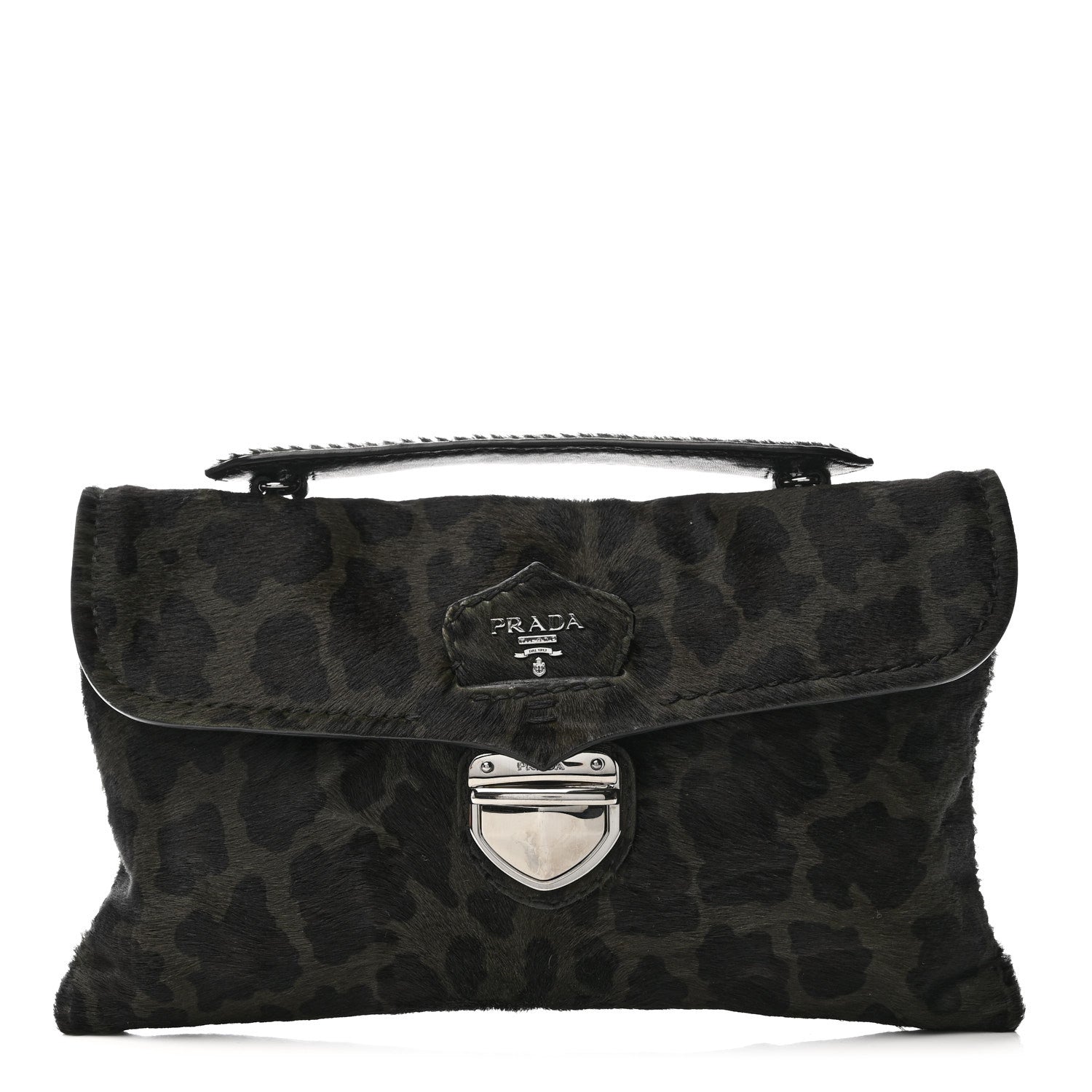Prada Cavallino Leopard Print Pushlock Envelope Clutch Mimetico 1 of 16