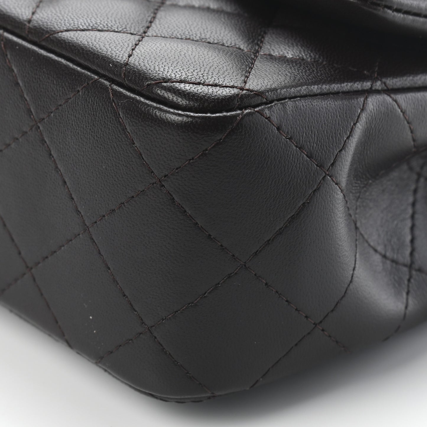 Lambskin Quilted Mini Rectangular Flap Dark Brown