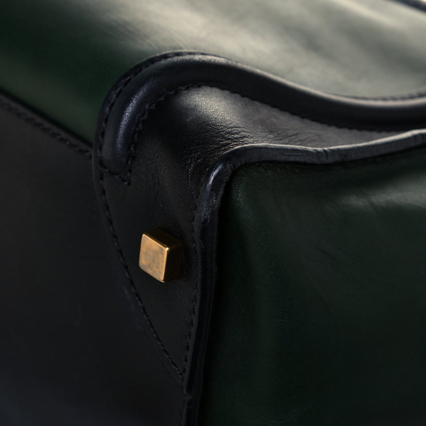 Smooth Calfskin Mini Bi-Color Luggage Forest Black