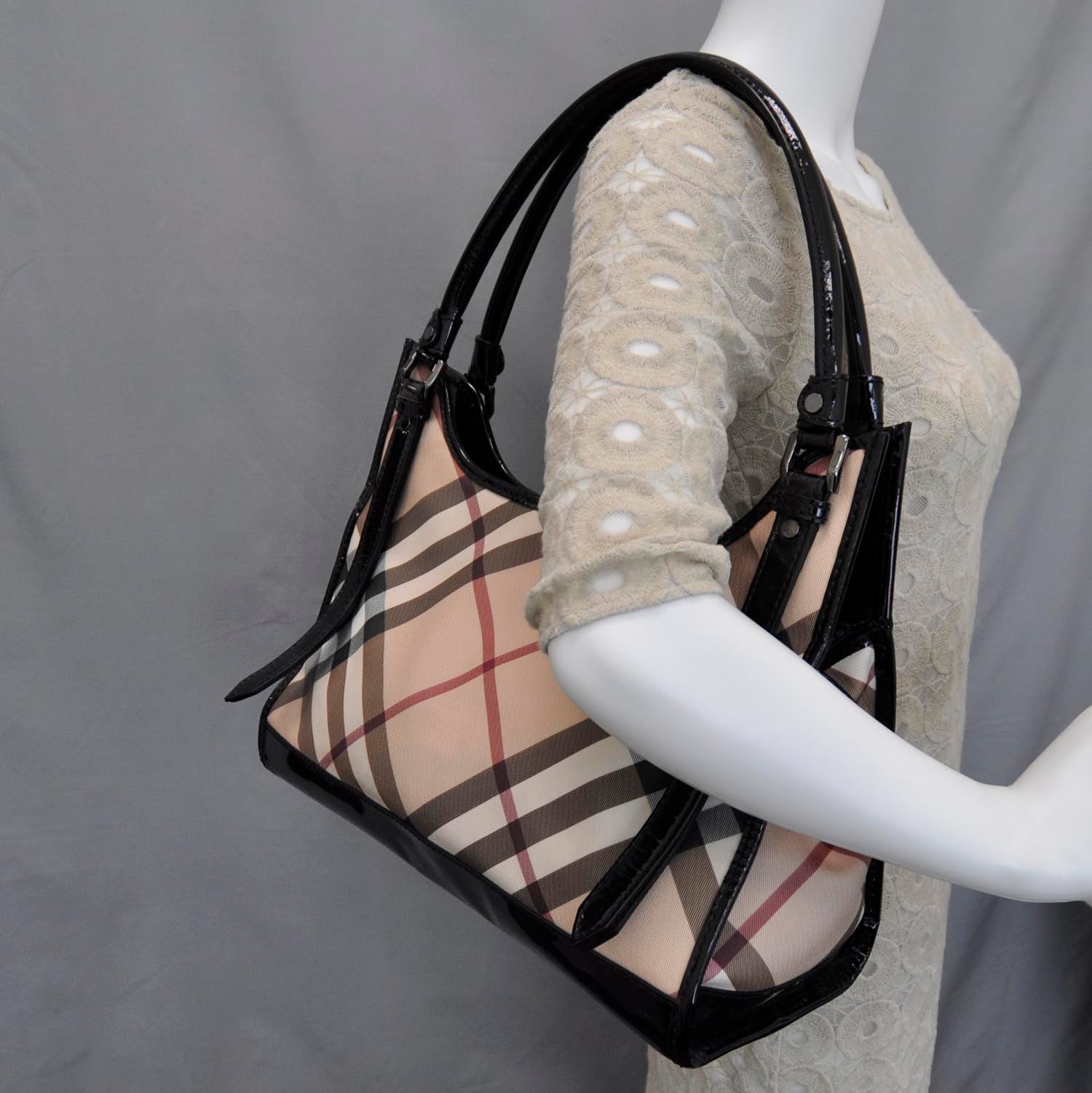 Burberry Patent Trim Nova Check Tote Black 2 of 9
