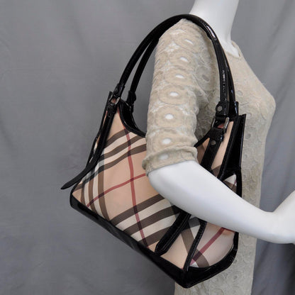 Burberry Patent Trim Nova Check Tote Black 2 of 9