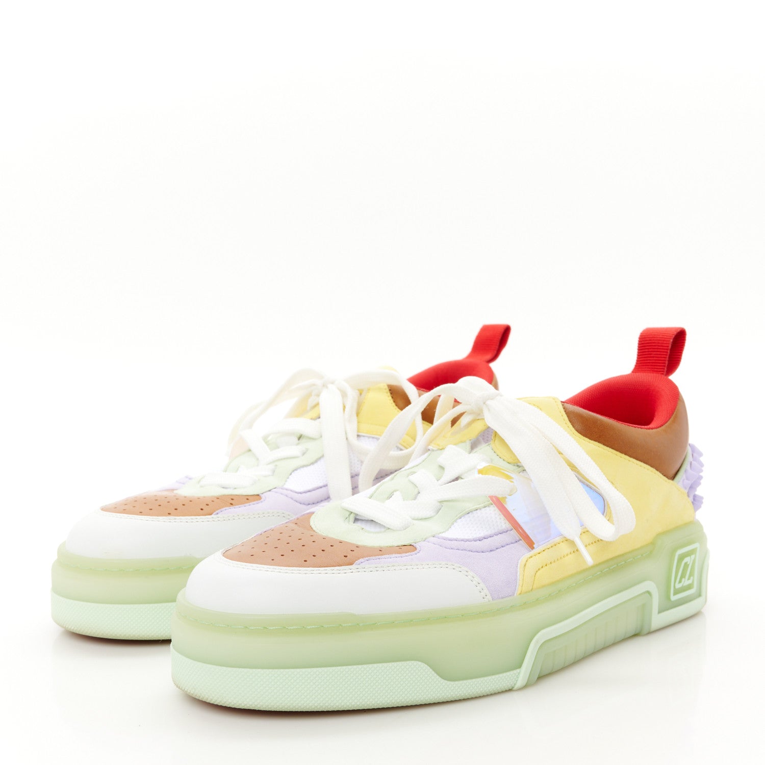 Christian Louboutin Calfskin Suede Spike Mens Astroloubi Flat Low Top Sneakers 43 Studio Green Lilac 4 of 9