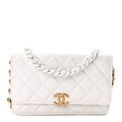 Chanel Lambskin Resin Quilted Wallet On Chain WOC White 1 of 10
