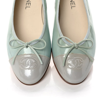 Chanel Patent Cap Toe CC Ballerina Flats 39.5 Mint Green Grey 5 of 9