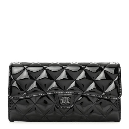 Chanel Patent Quilted Large Gusset Flap Wallet So Black 1 of 9