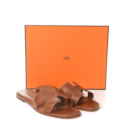 Hermes Box Calfskin Oran Sandals 39 Gold 9 of 9