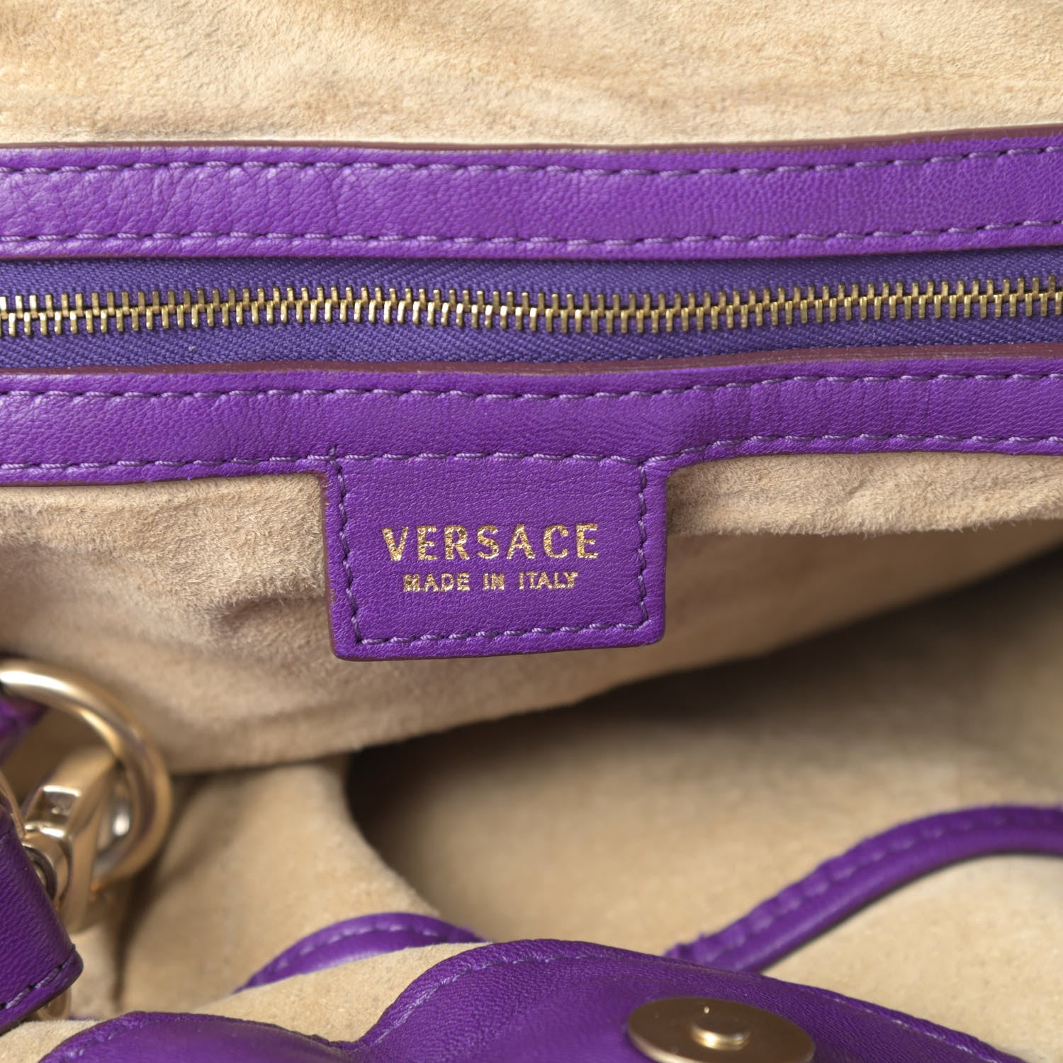 Versace Calfskin Coated Canvas Printed Tote Purple 6 of 11