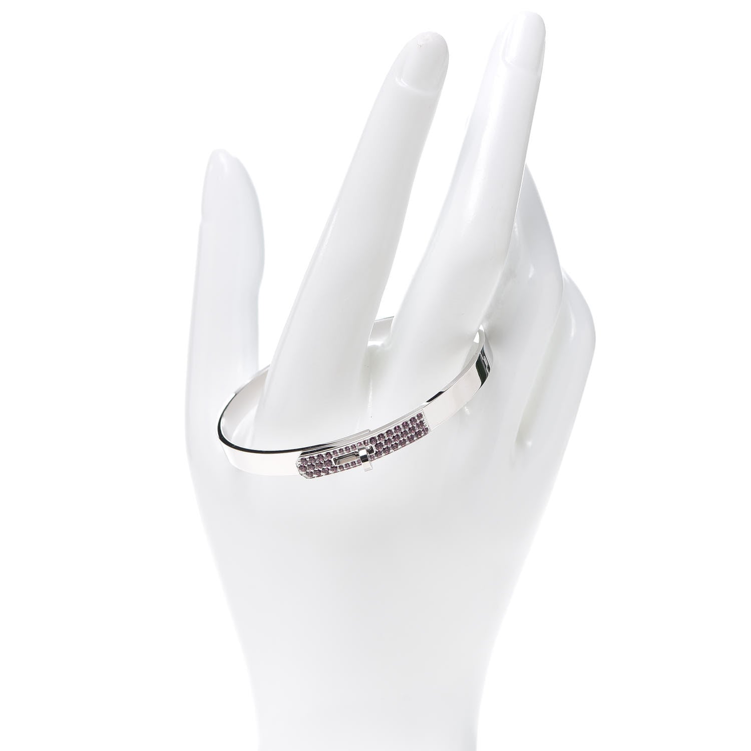 Hermes 18K White Gold Pink Rhodolite PM Kelly Bracelet SH 2 of 4