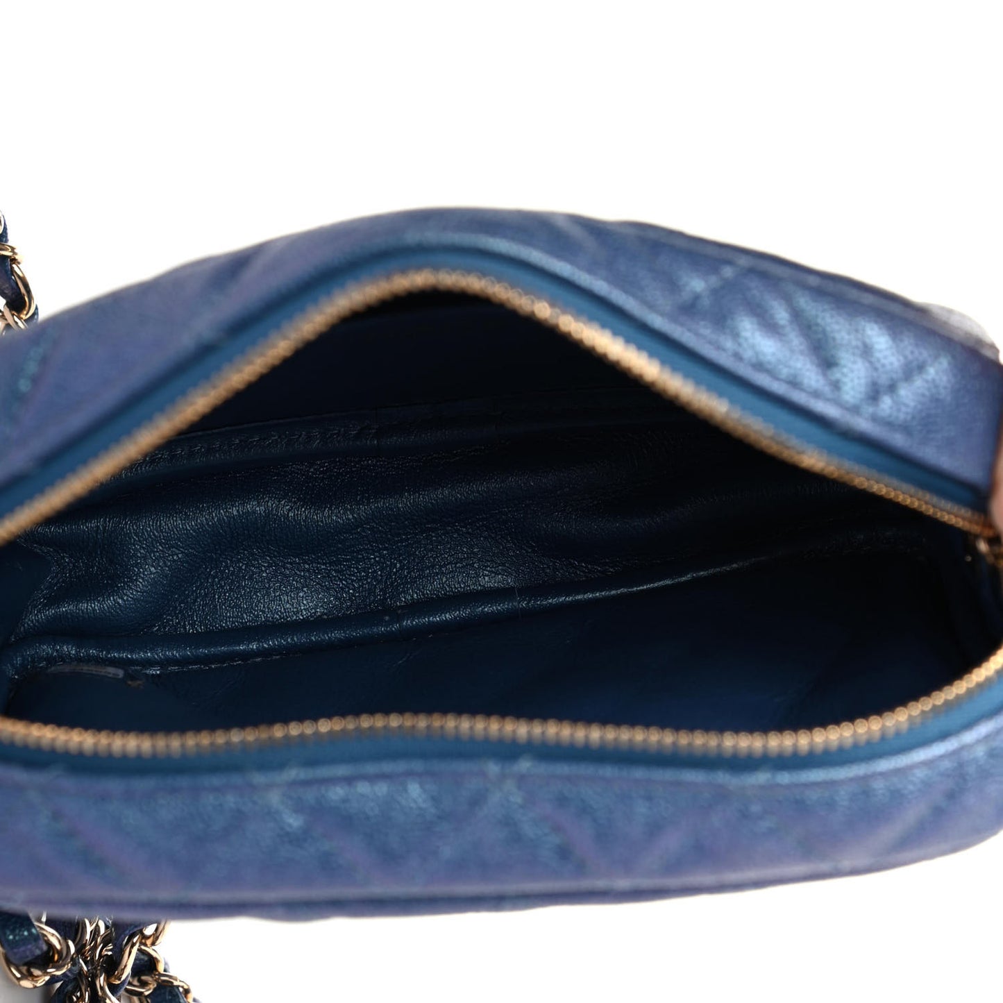 Iridescent Caviar Quilted Camera Case Blue