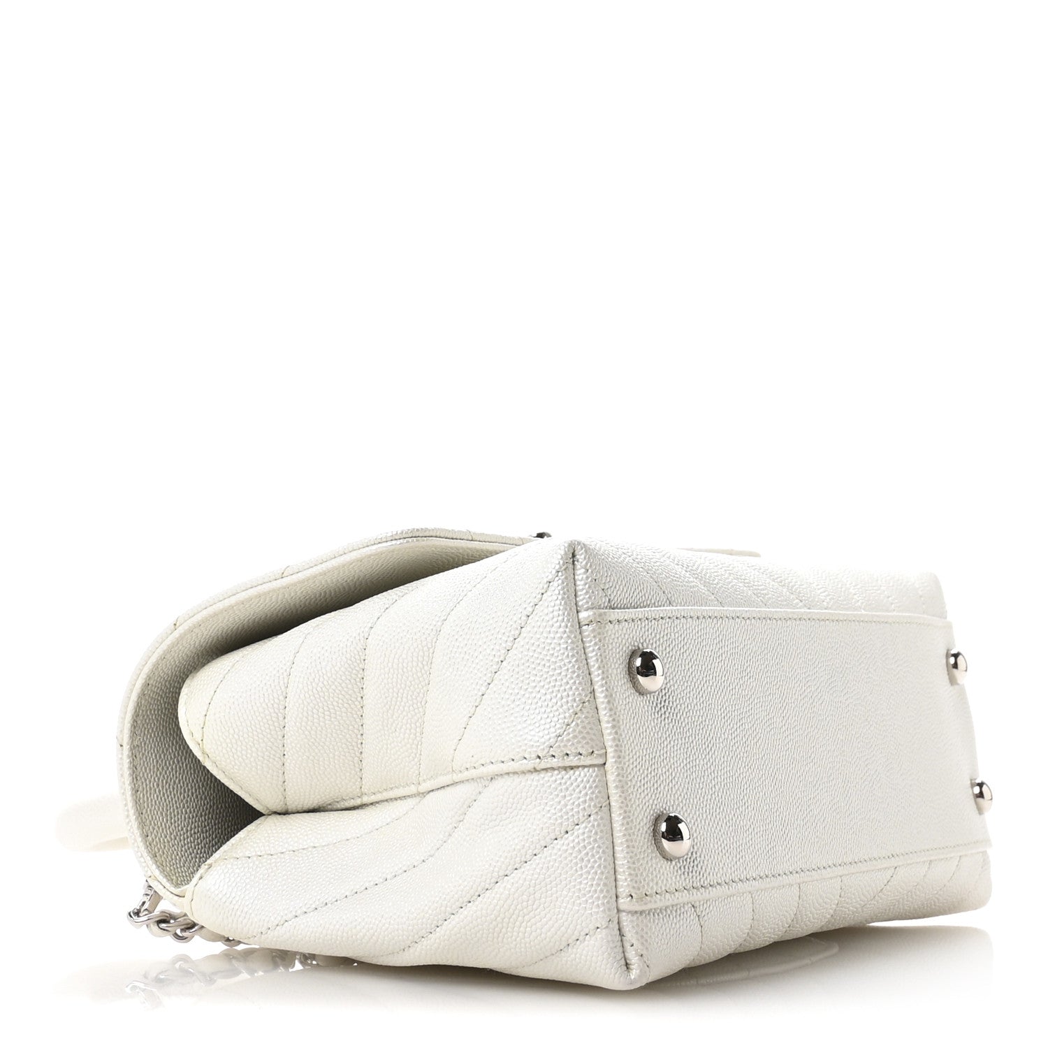 Chanel Iridescent Caviar Chevron Quilted Mini Coco Handle Flap White 4 of 11