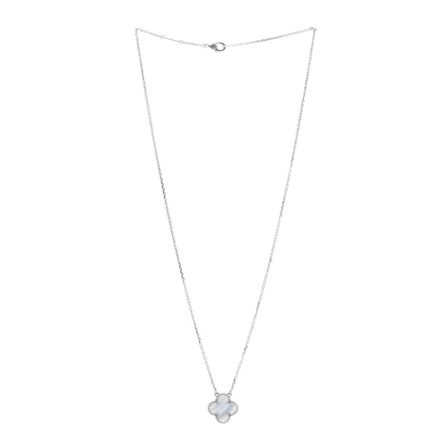 18K White Gold Chalcedony Vintage Alhambra Pendant Necklace