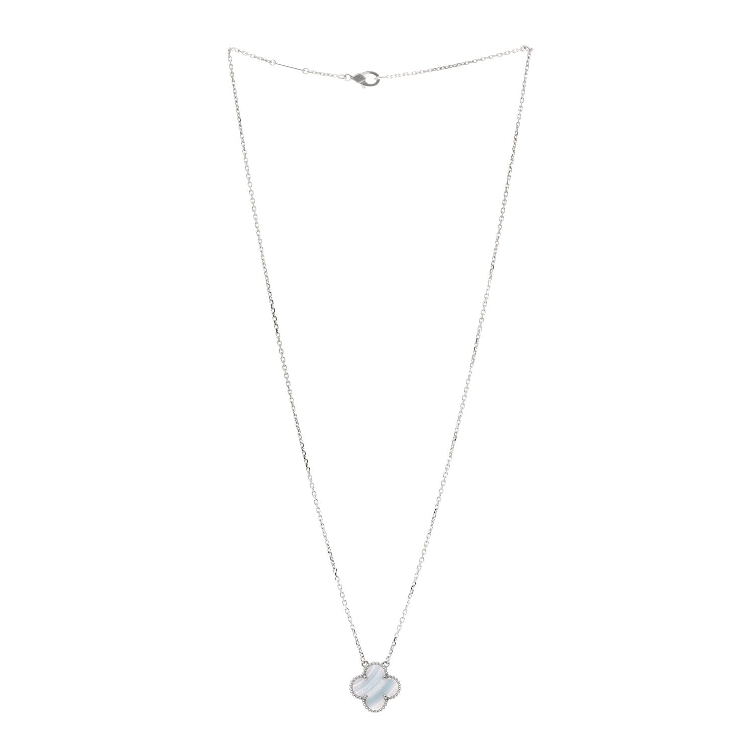 Van Cleef & Arpels 18K White Gold Chalcedony Vintage Alhambra Pendant Necklace 3 of 7