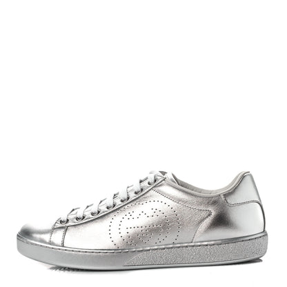 Gucci Metallic Nappa Interlocking G Perforated Womens Ace Sneakers 37.5 Silver 1 of 8