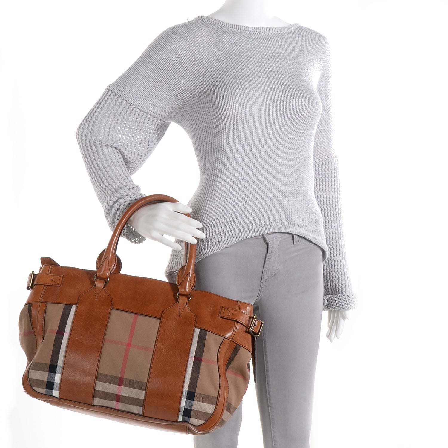 Burberry Vintage Washed Leather House Check Medium Chadwick Tote Saddle Brown 4 of 10