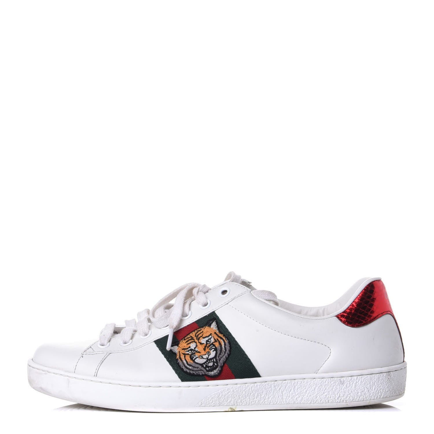 Gucci Calfskin Ayers Web Tiger Embroidered Mens Ace Sneakers 8 White Green Red 1 of 10