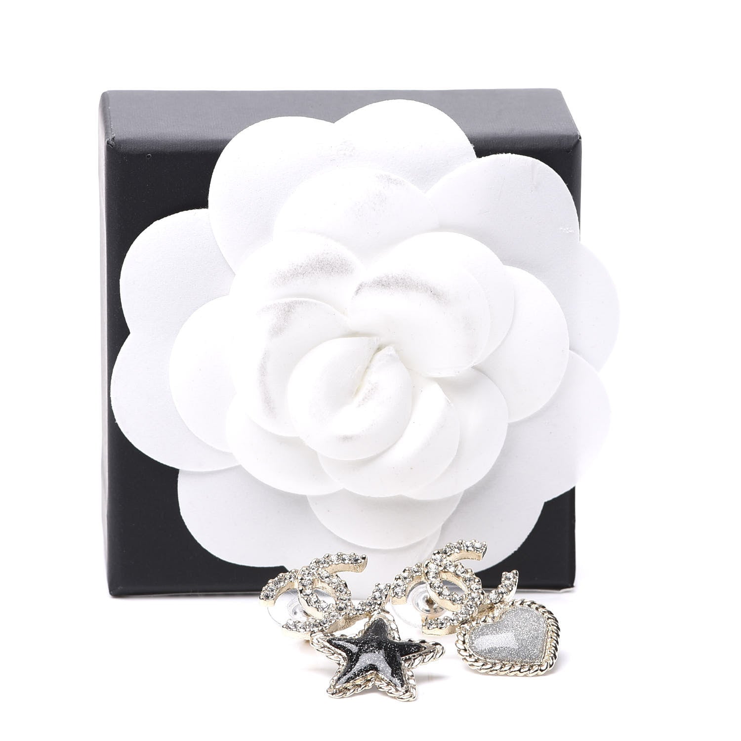 Chanel Crystal Enamel CC Star Heart Earrings Gold 5 of 5