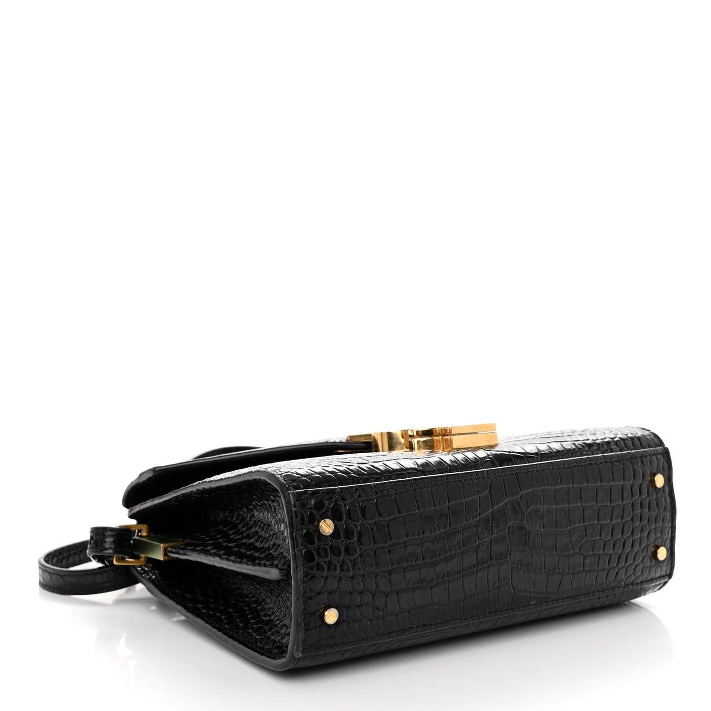 Calfskin Crocodile Embossed Mini Classic Monogram Cassandra Top Handle Black