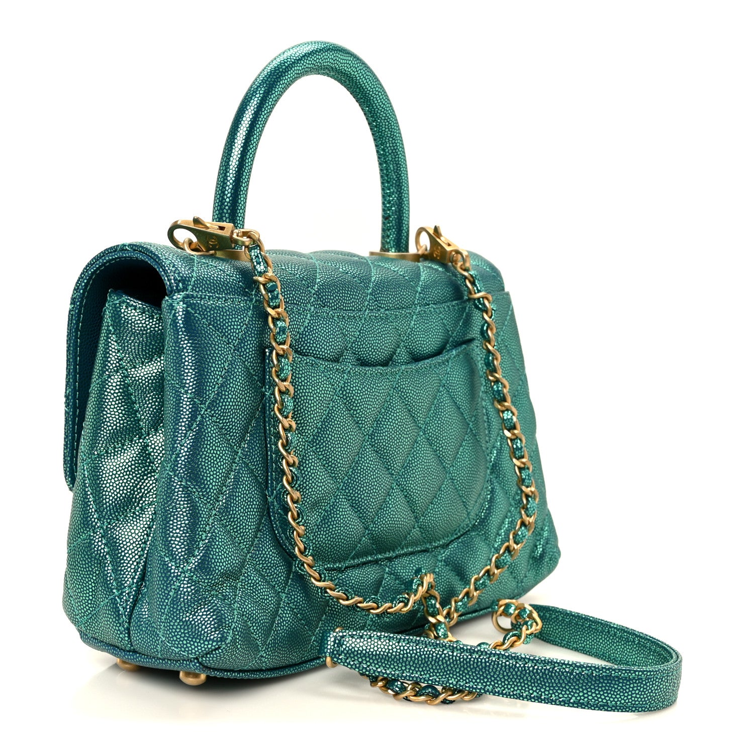 Chanel Metallic Caviar Quilted Mini Coco Handle Flap Blue 3 of 11