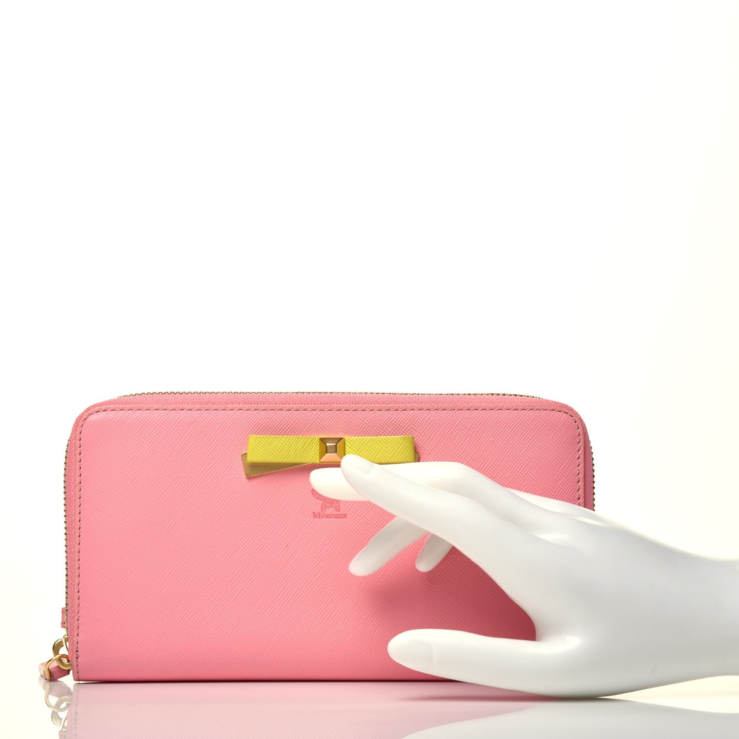 MCM Saffiano Large Mina Zip Around Wallet Pink Yellow 2 of 7