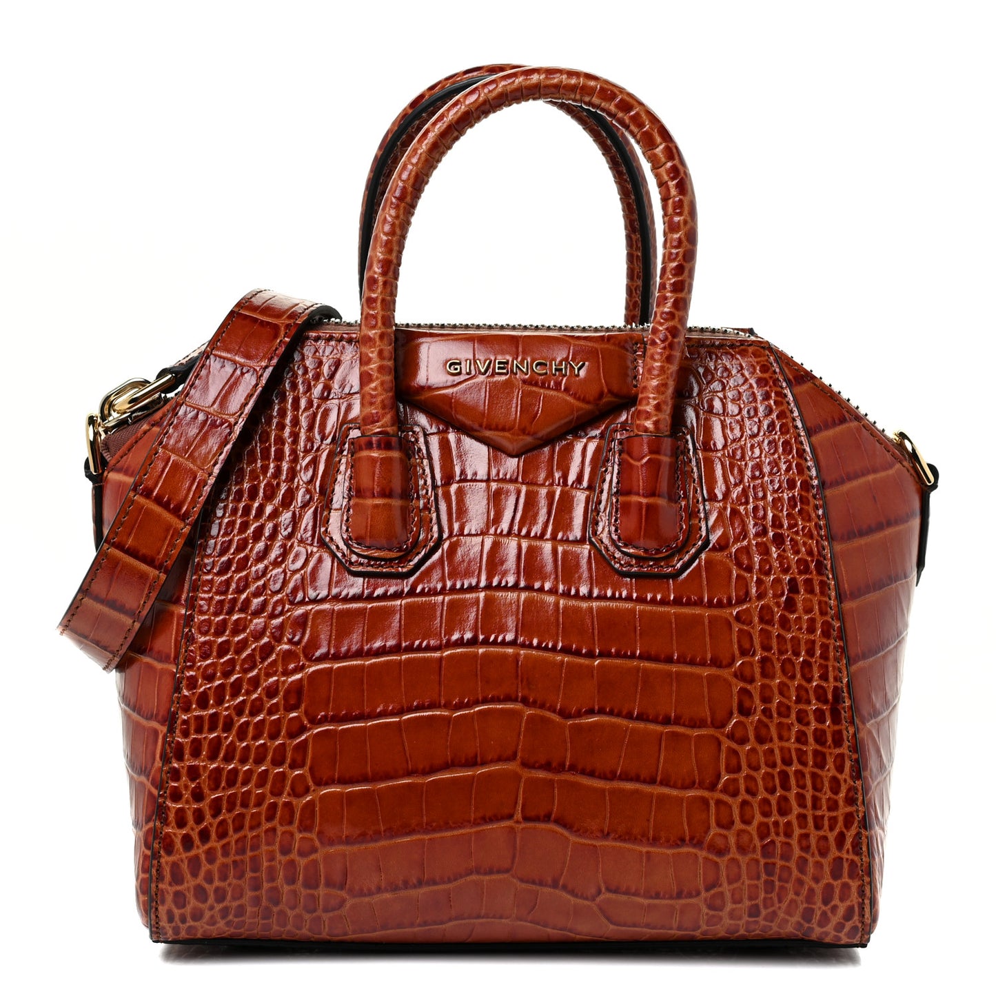 Calfskin Crocodile Embossed Mini Antigona Cognac