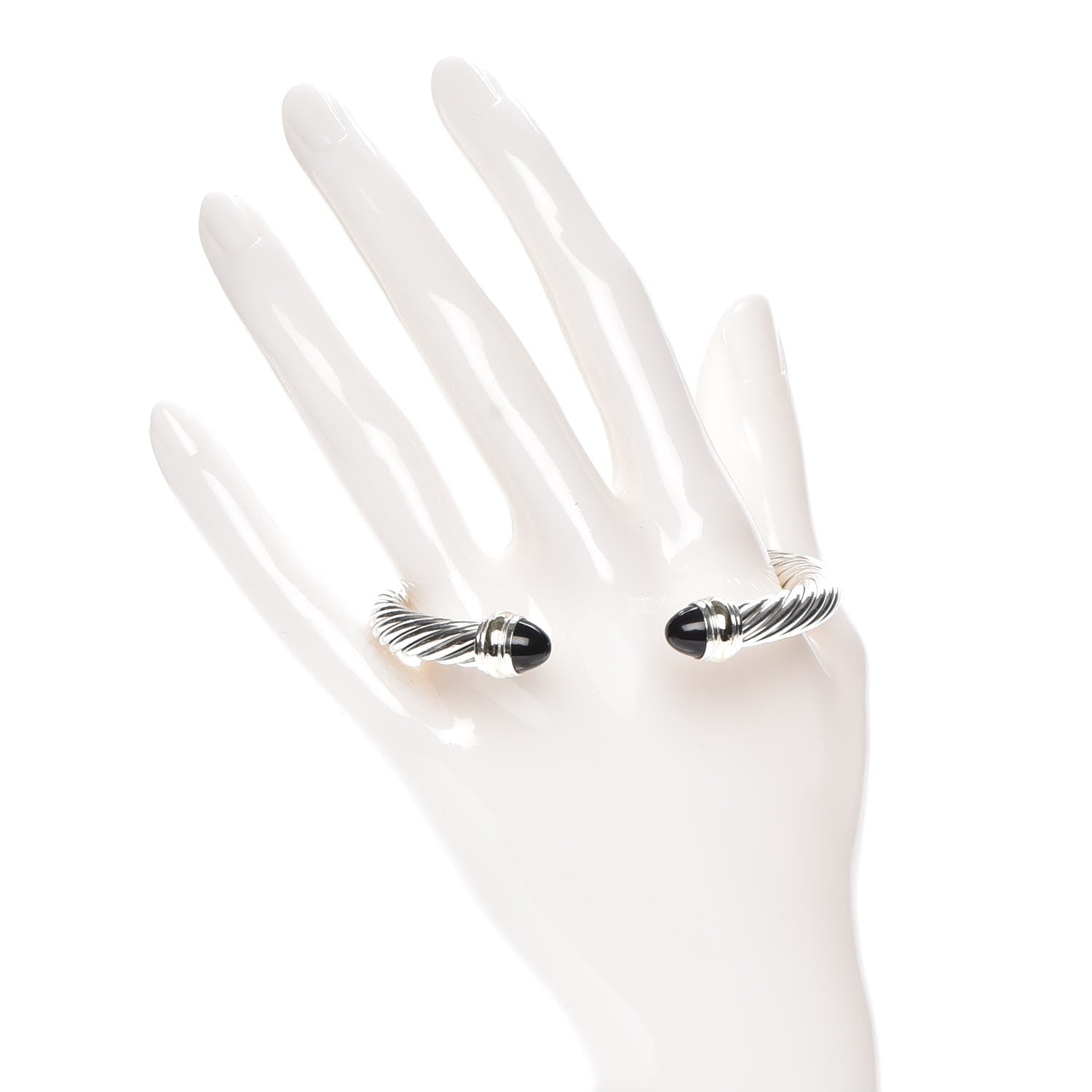 David Yurman Sterling Silver 14K Yellow Gold Black Onyx 7mm Cable Classics Bracelet 2 of 4
