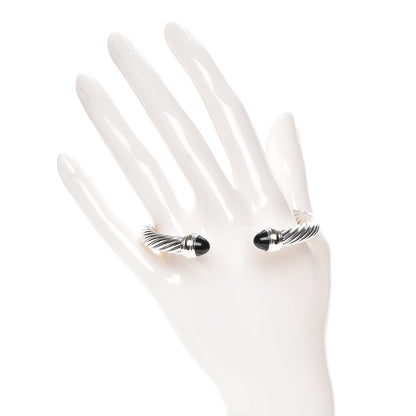 David Yurman Sterling Silver 14K Yellow Gold Black Onyx 7mm Cable Classics Bracelet 2 of 4