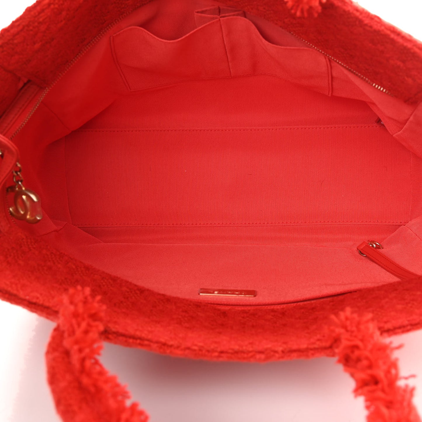 Wool Tweed Large Zipped Shopping Tote Red