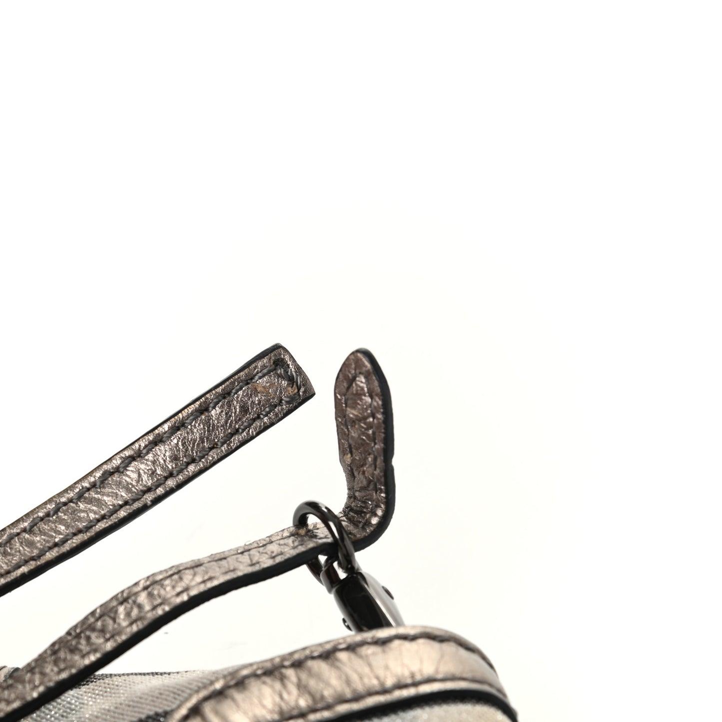 Metallic Calfskin Smoked Check Wristlet Pouch Pewter