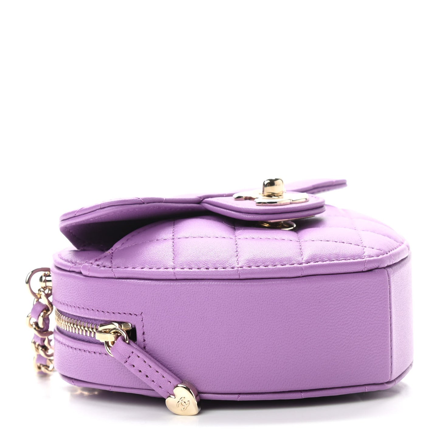 Lambskin Quilted CC In Love Heart Clutch With Chain Purple