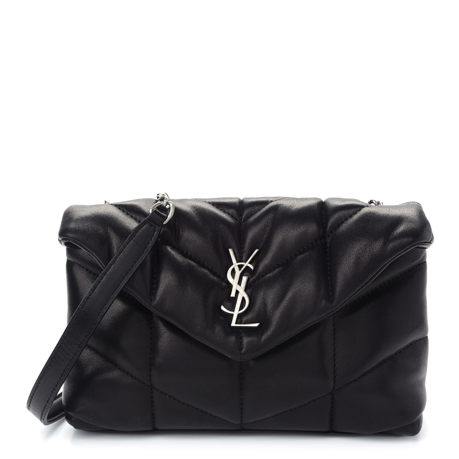 Saint Laurent Lambskin Quilted Toy Loulou Puffer Monogram Chain Satchel Black 1 of 8
