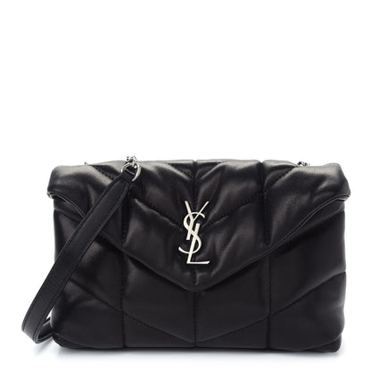 Saint Laurent Lambskin Quilted Toy Loulou Puffer Monogram Chain Satchel Black 1 of 8
