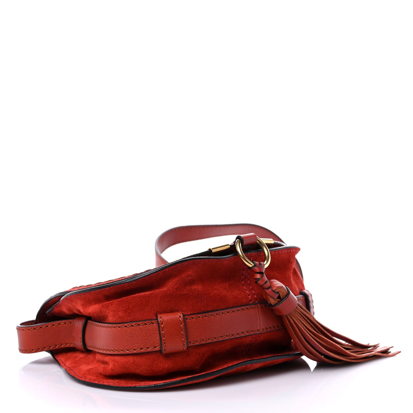 Suede Calfskin Braided Mini Marcie Round Crossbody Bag Red