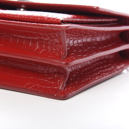 Saint Laurent Calfskin Crocodile Embossed Medium Monogram Sunset Rouge Eros 10 of 10