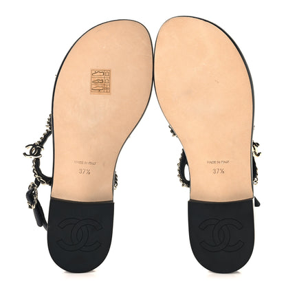 Chanel Lambskin Chain Sandals 37.5 Black 6 of 9