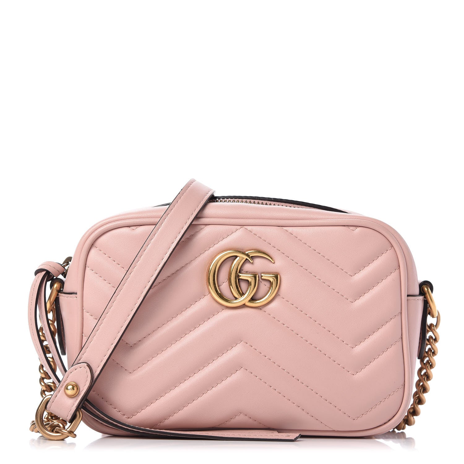 Gucci Calfskin Matelasse Mini GG Marmont Chain Shoulder Bag Perfect Pink 1 of 12