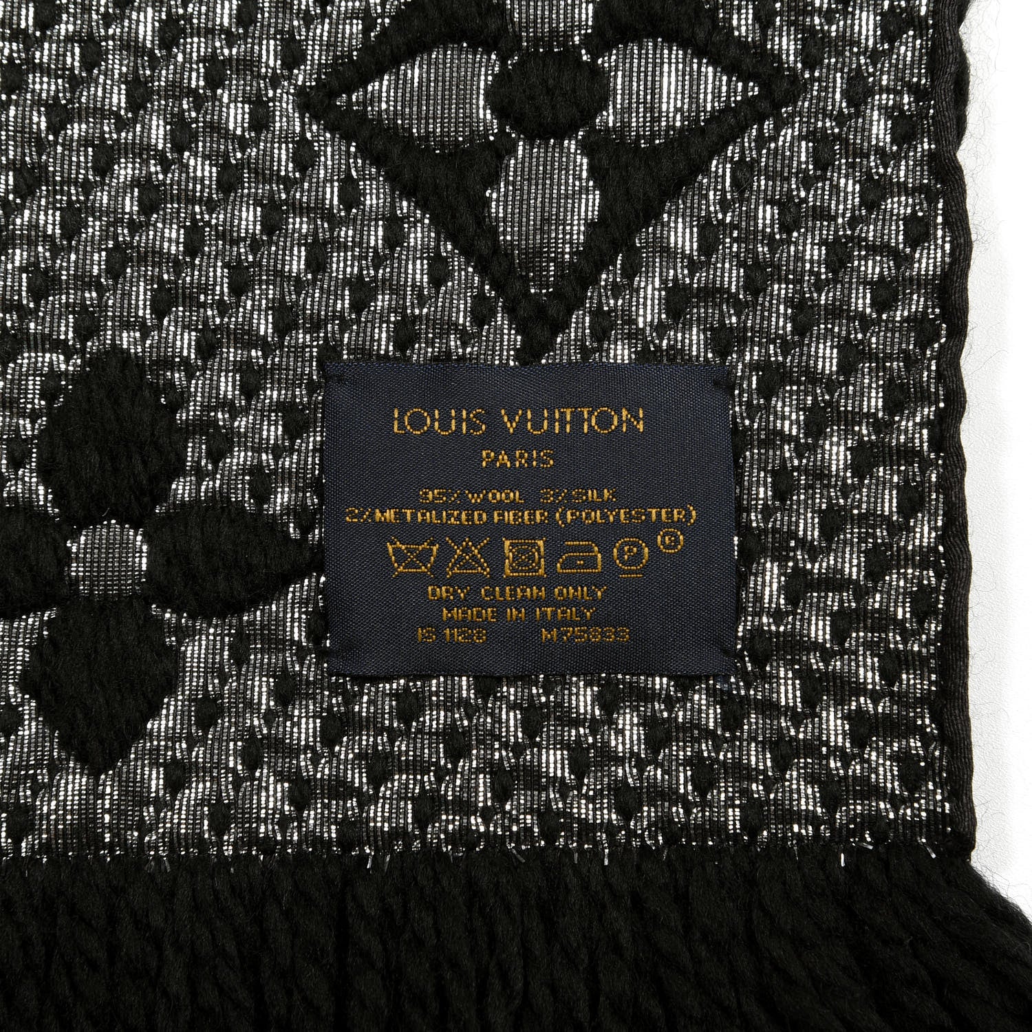 Louis Vuitton Wool Silk Logomania Shine Scarf Black 3 of 3