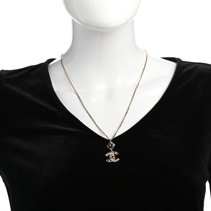 Chanel Chain CC Drop Necklace Gold Pearly White Black 2 of 5