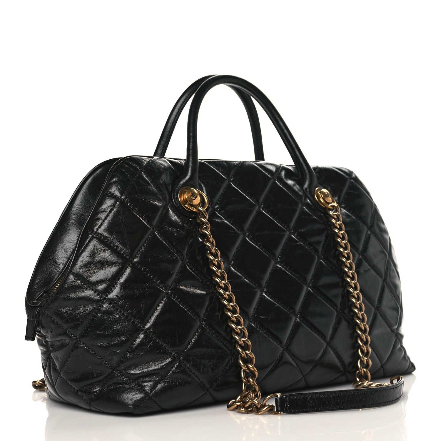 Chanel Glazed Calfskin Castle Rock Bowling Bag Black 3 of 10