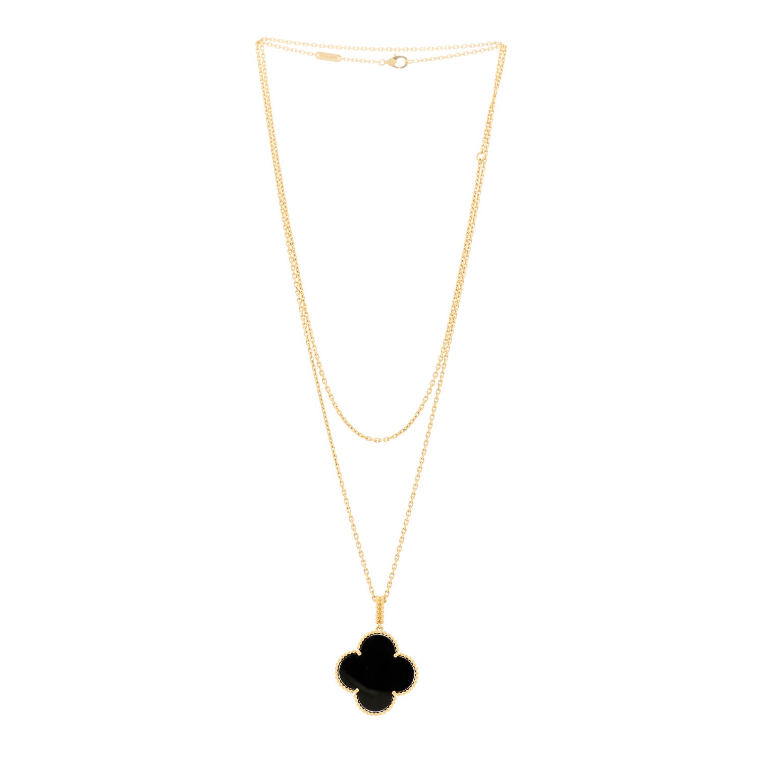 Van Cleef & Arpels 18K Yellow Gold Black Onyx Magic Alhambra Pendant Necklace 3 of 4