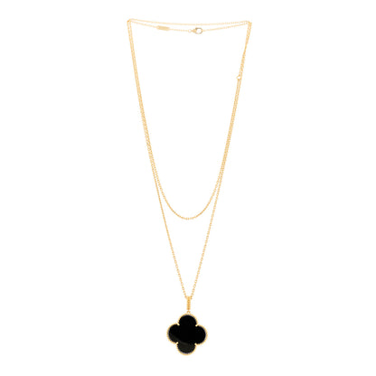 Van Cleef & Arpels 18K Yellow Gold Black Onyx Magic Alhambra Pendant Necklace 3 of 4