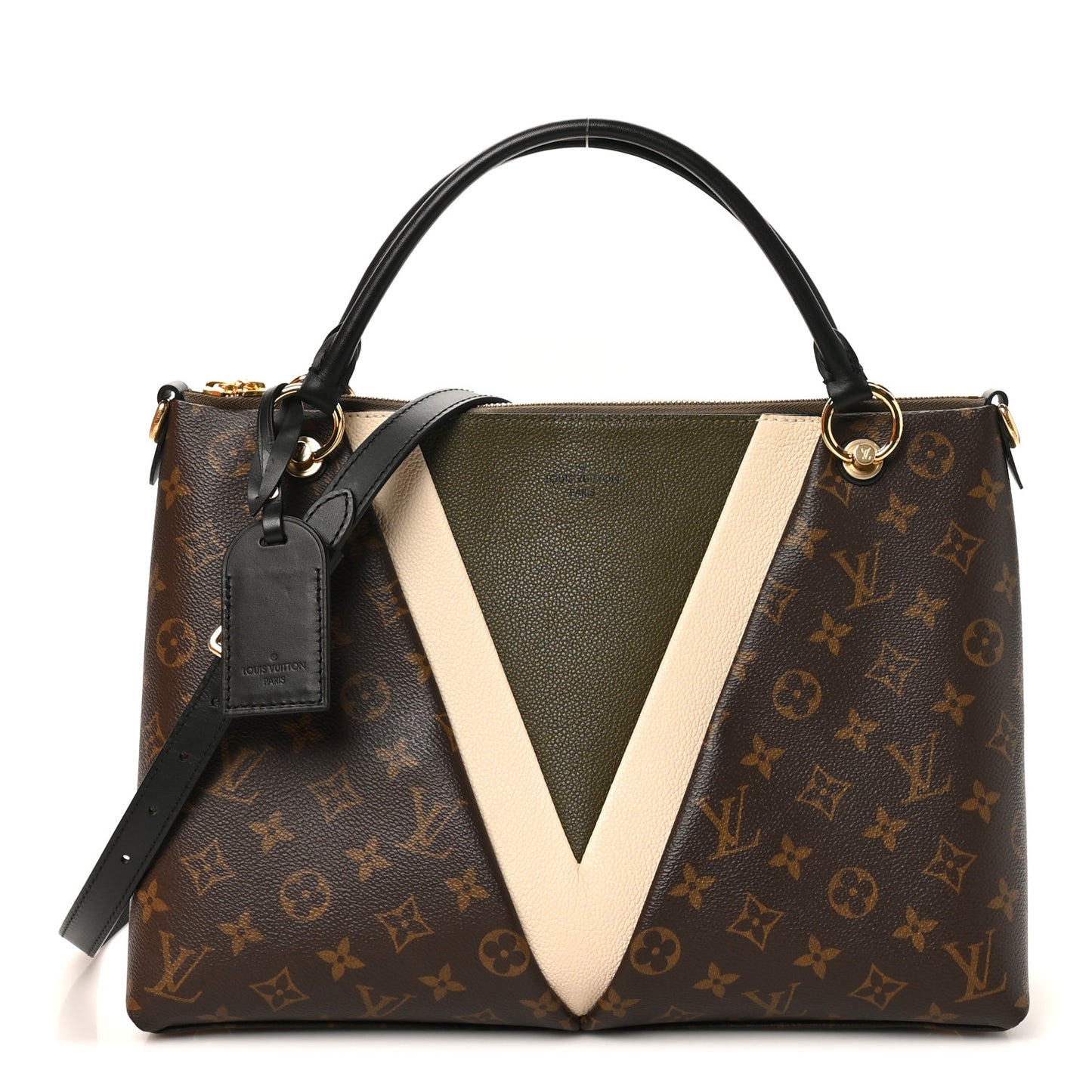 Monogram V Tote MM Khaki Cream