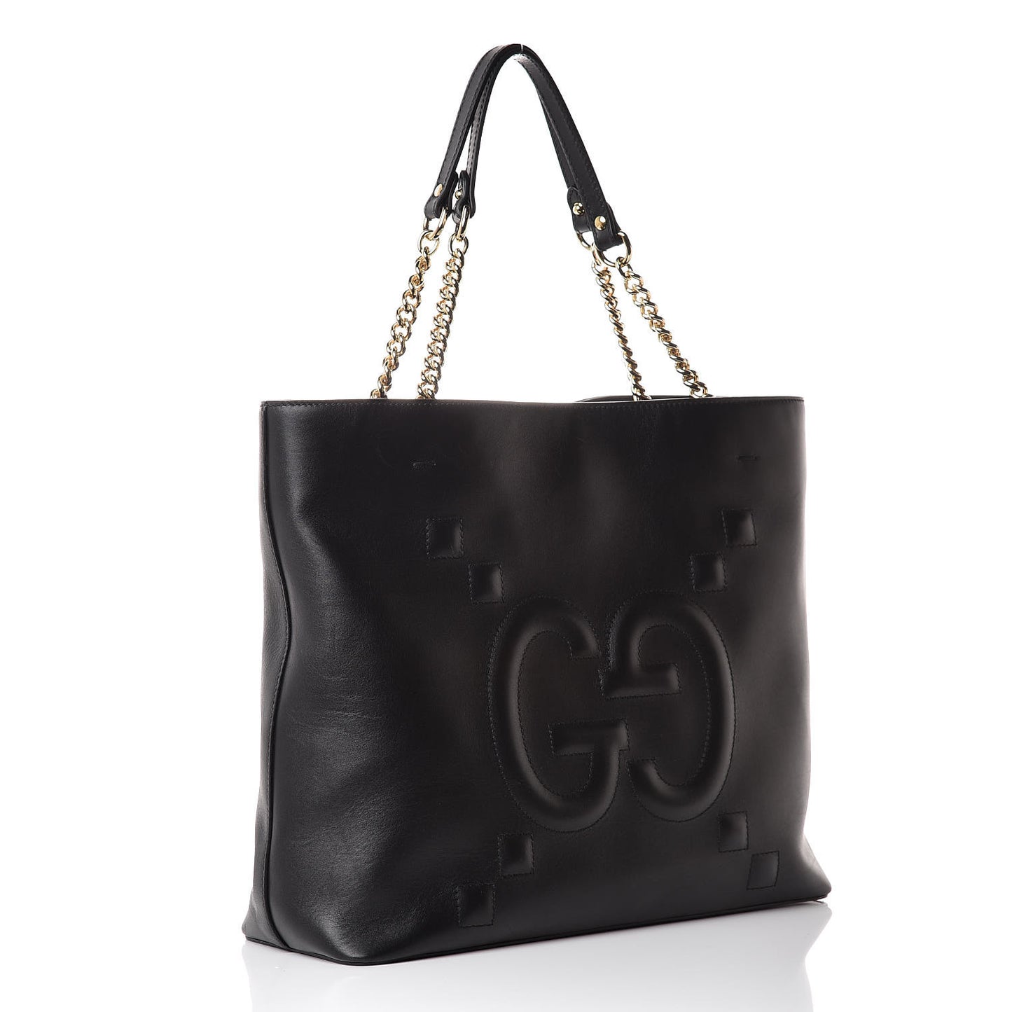 Apollo Calfskin GG Dadini Embroidered Chain Shoulder Tote Black