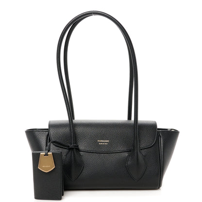 Salvatore Ferragamo Hammered Calfskin Small Firenze East West Tote Bag Black 1 of 13