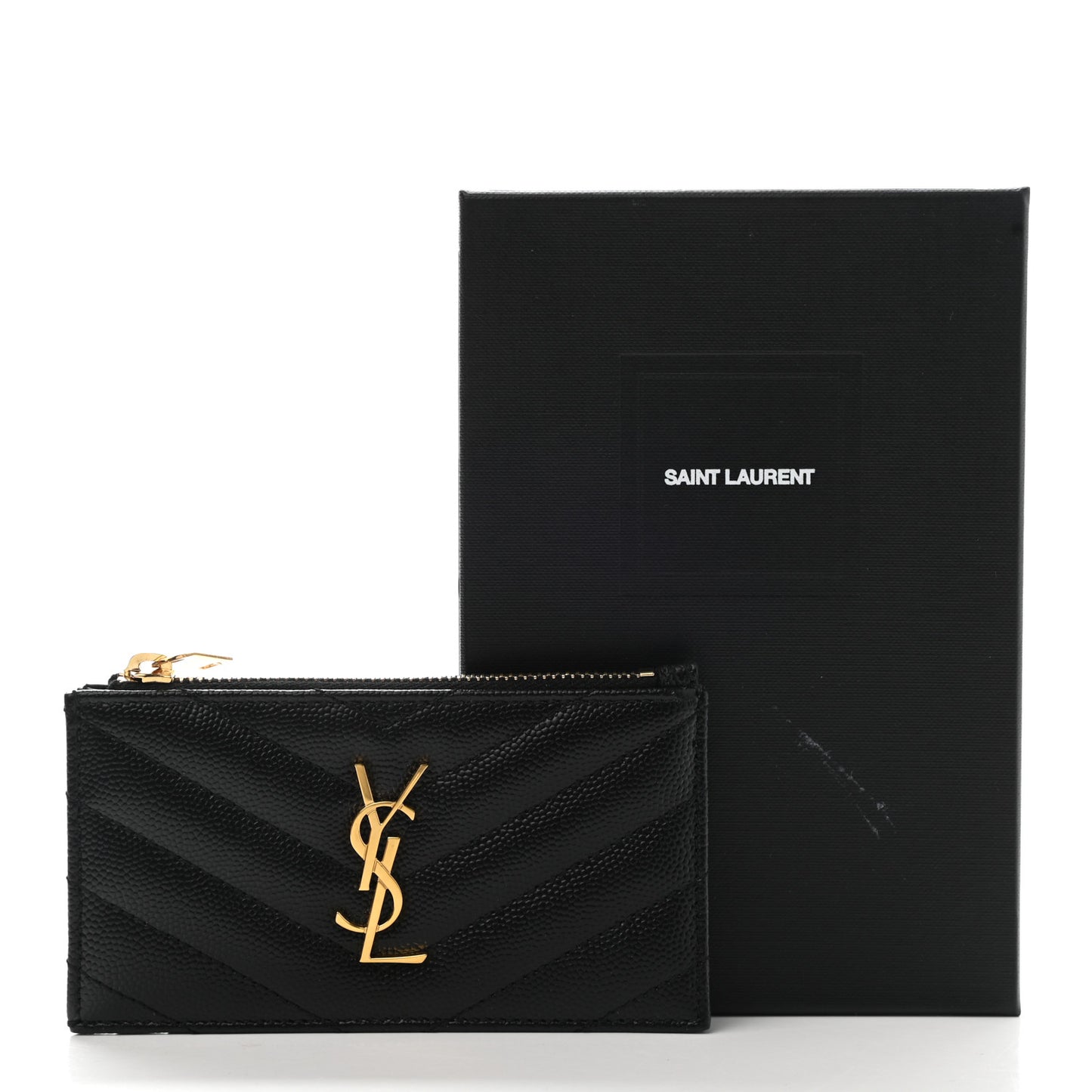 Grain De Poudre Matelasse Chevron Monogram Fragments Zippered Card Case Black
