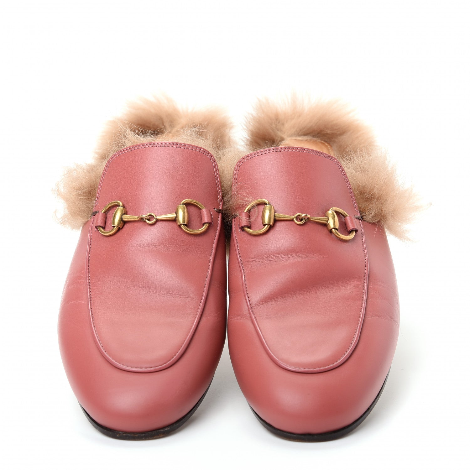 Gucci Calfskin Fur Womens Princetown Slippers 37.5 Lipstick Rose Natural 5 of 10